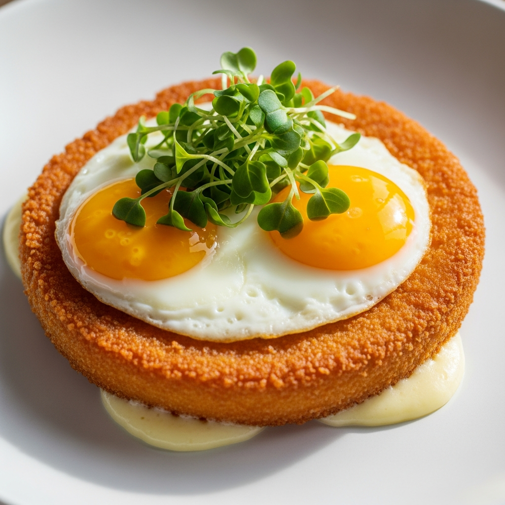 Хрустящий сырный бортик не дает яйцу растечься и придает блюду неповторимый вкус.