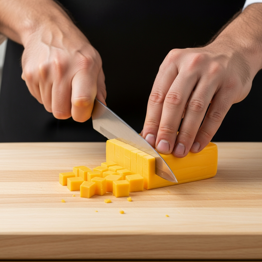 Предварительная нарезка сыра кубиками ускоряет его плавление в горячем бульоне.