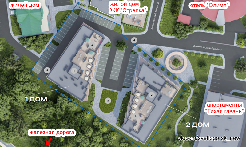 Скриншот с сайта застройщика и добавленными пояснительными надписями