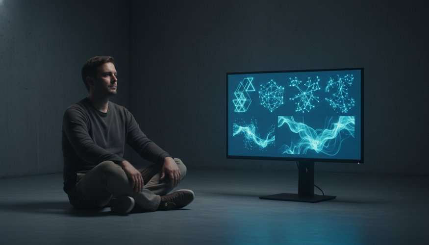 Иллюстрация, сгенерированная с помощью нейросети Nano Banana.
Человек наблюдает за результатами работы ИИ: возможности впечатляют, но взаимодействие пока остаётся на уровне наблюдения.