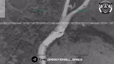    Удар ФАБ-500 с УМПК по переправе в районе населённого пункта Маяки около Красного Лимана. Видео: "Оперативный простор"