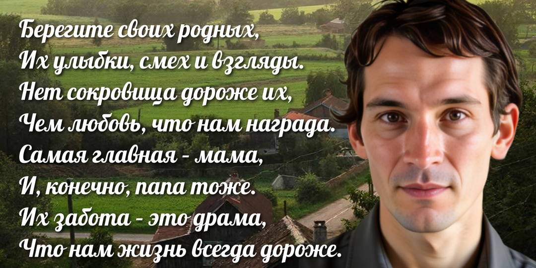 Берегите своих родных,Их улыбки, смех и взгляды.Нет сокровища дороже их, Чем любовь, что нам награда. Самая главная – мама, И, конечно, папа