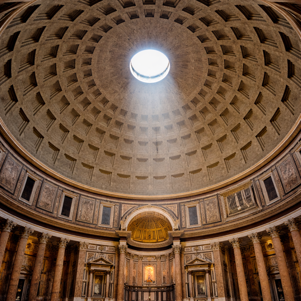 Пантеон в Риме с бетонным куполом внутренний вид