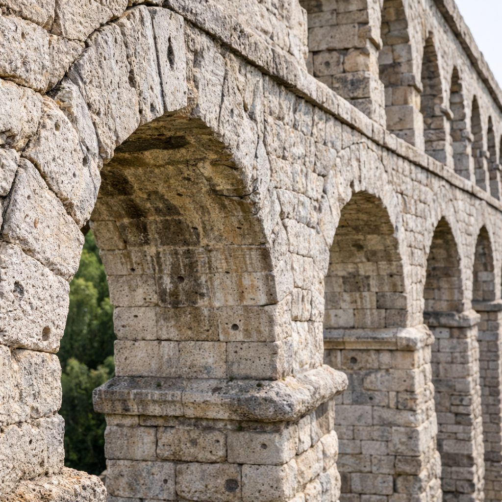 Древнеримский акведук из бетона крупный план кладки