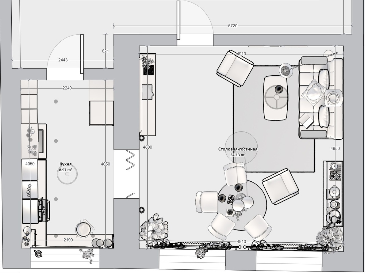 Планировочное решение двух помещений