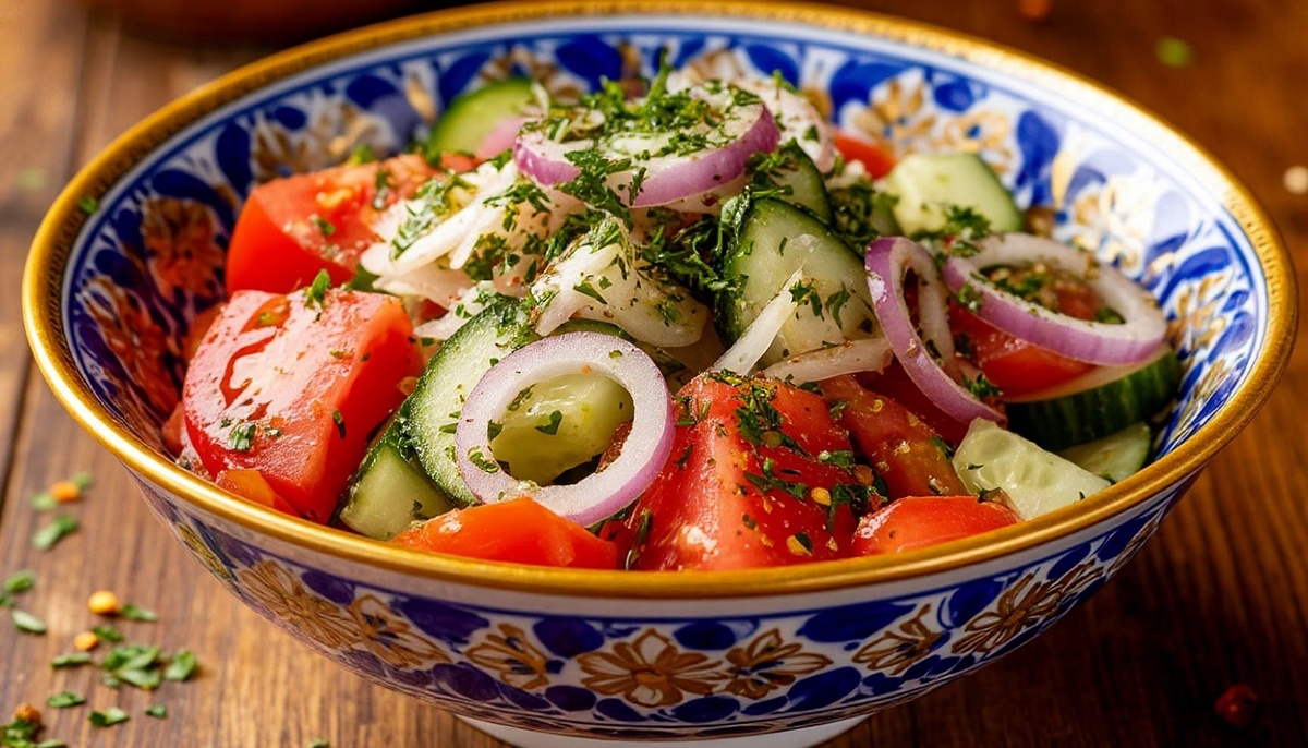 Салат "Летний" из свежих овощей.  «Создано с использованием искусственного интеллекта».