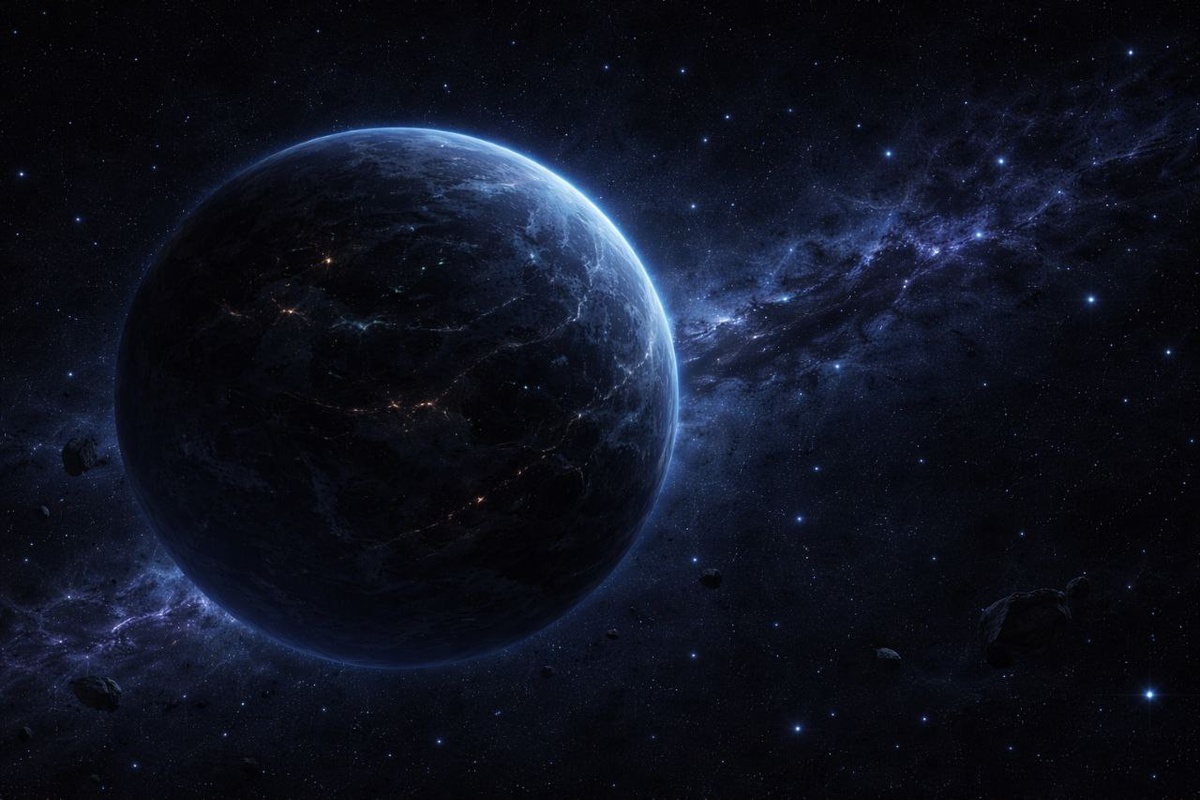 Художественная иллюстрация планеты-изгоя. Создано с помощью ИИ.