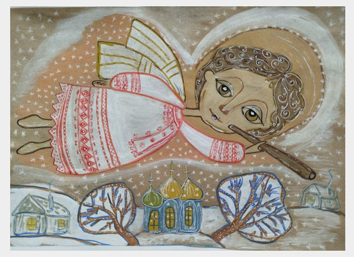      Победитель в номинации «Изобразительное искусство» —  рисунок на тему «Рождественские истории». Автор: Александра Девченко, 9 лет  (рук. Е. Н. Христовая), Марьевская школа. Марина Кремлева