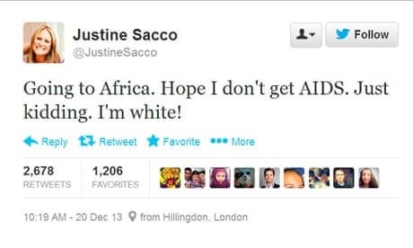 https://www.theguardian.com/world/2013/dec/22/pr-exec-fired-racist-tweet-aids-africa-apology#:~:text=Sacco%20turned%20into%20a%20notorious,was%20retweeted%20over%202%2C000%20times