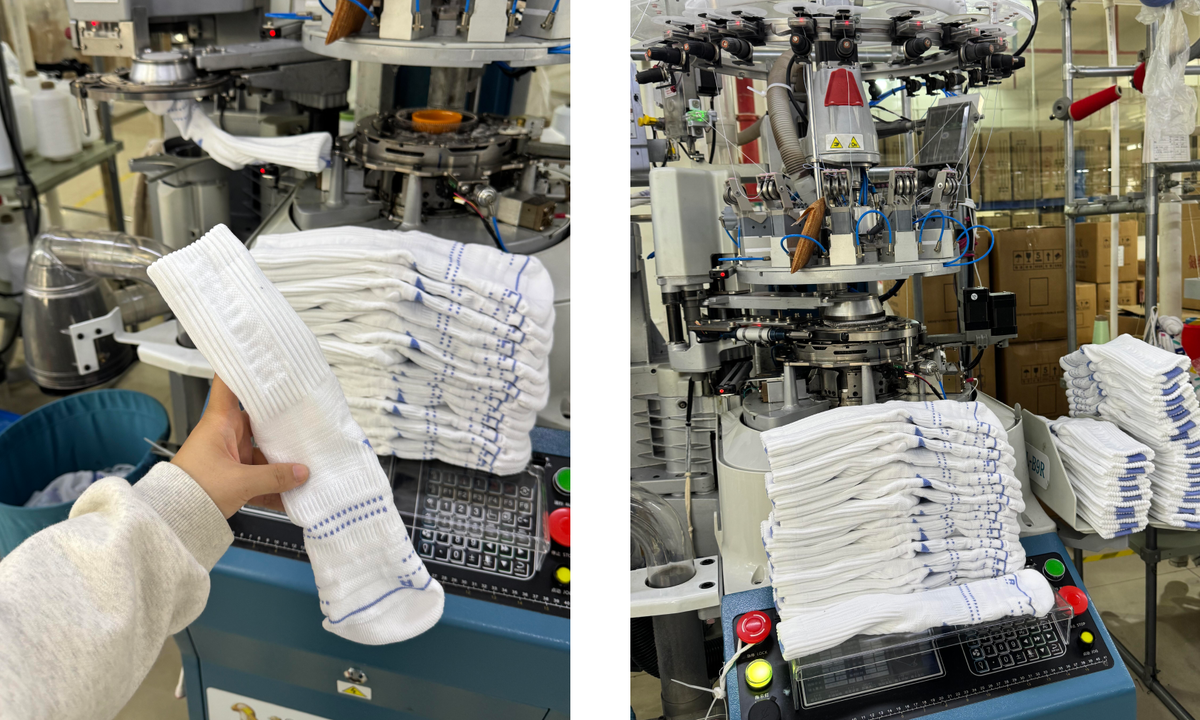 Производство носков на фабрике в Китае