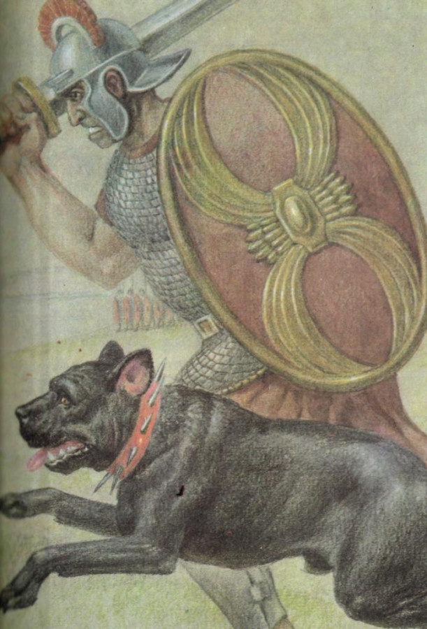 Римский солдат с собакой, очень похожей на современного кане корсо.