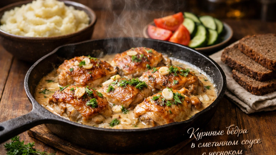 Куриные бёдра в сметанном соусе с чесноком: готовятся сами, а вкус как в ресторане