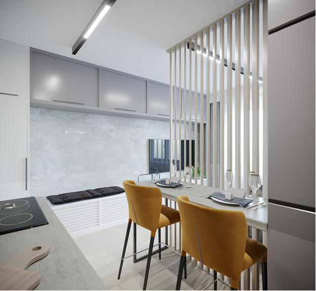 Вариант размещения стола при организации кухни в виде буквы «П»