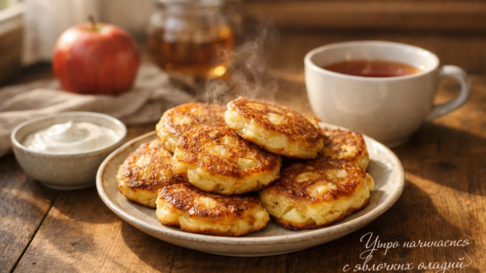 Оладьи с яблоками на кефире: пеку к завтраку за 15 минут, пока закипает чайник
