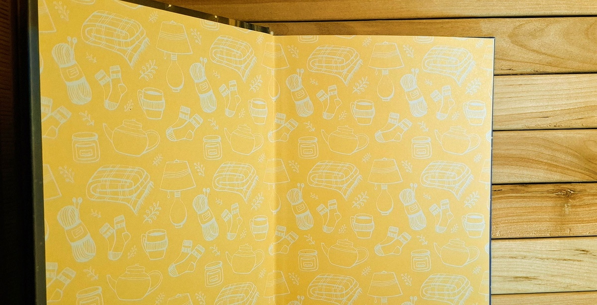 Изображены типичные пенсионерские радости: вязание, плед, носки, чай)