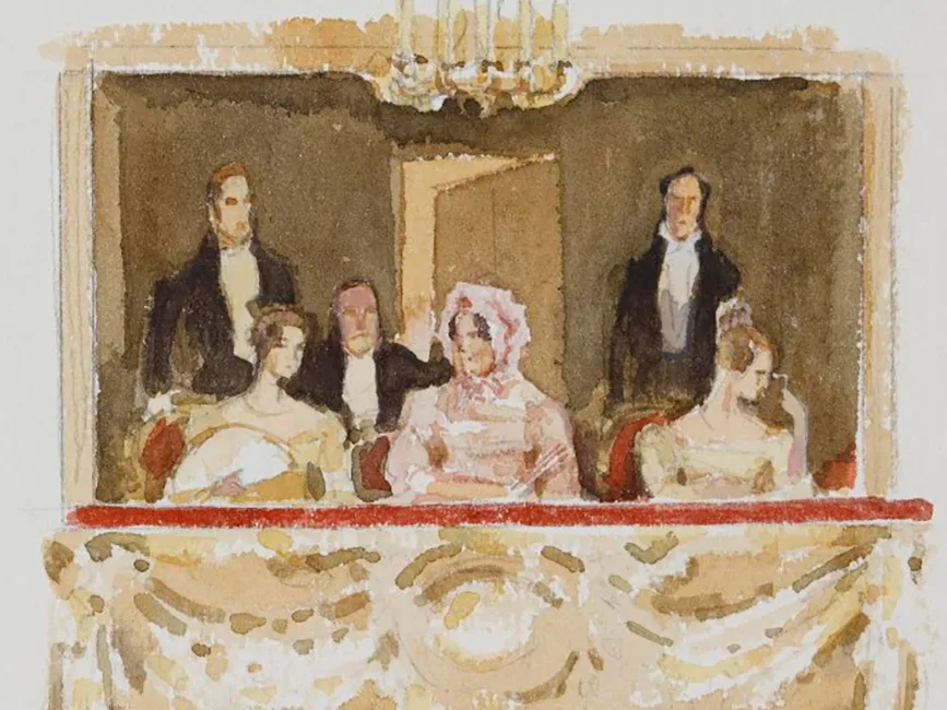 Анатолий Иткин. Татьяна в тетаральной ложе. Иллюстрация к роману Александра Пушкина «Евгений Онегин» (фрагмент). 2009, Государственный музей А.С. Пушкина, Москва