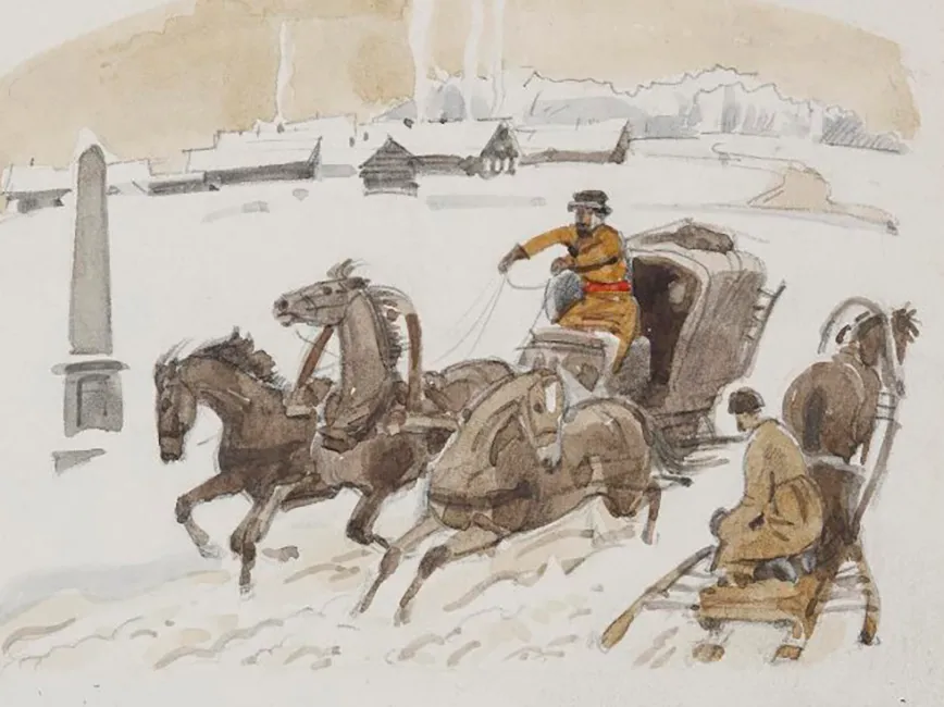 Анатолий Иткин. «Бразды пушистые взрывая..» Иллюстрация к роману Александра Пушкина «Евгений Онегин» (фрагмент). 2009. Государственный музей А.С. Пушкина, Москва