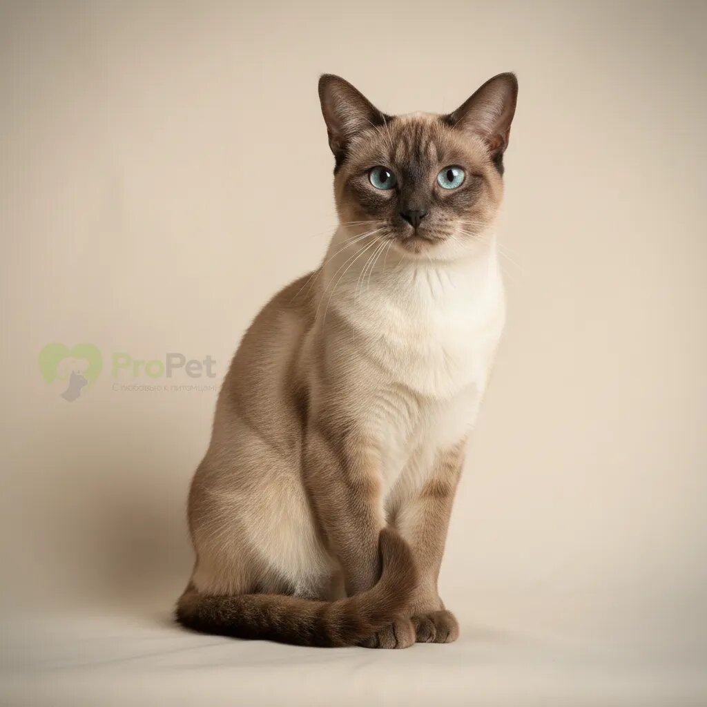 Тонкинез окраса натуральный минк сидит на светлом фоне