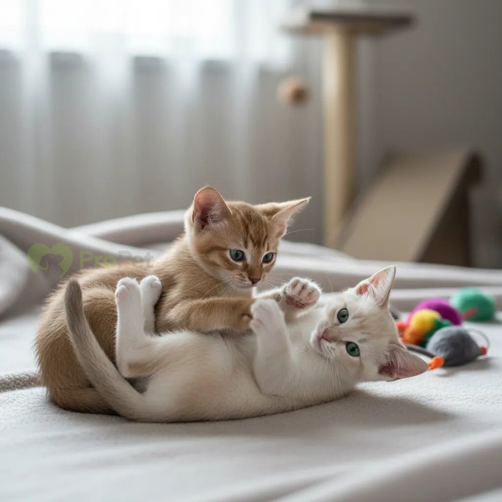 Два котенка тонкинеза играют вместе
