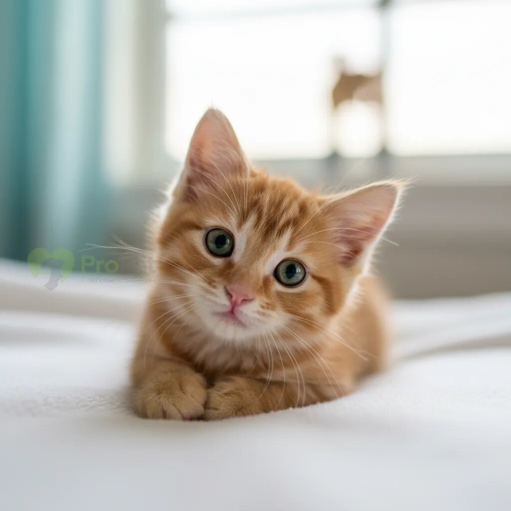 Маленький котенок с любопытством смотрит в камеру.