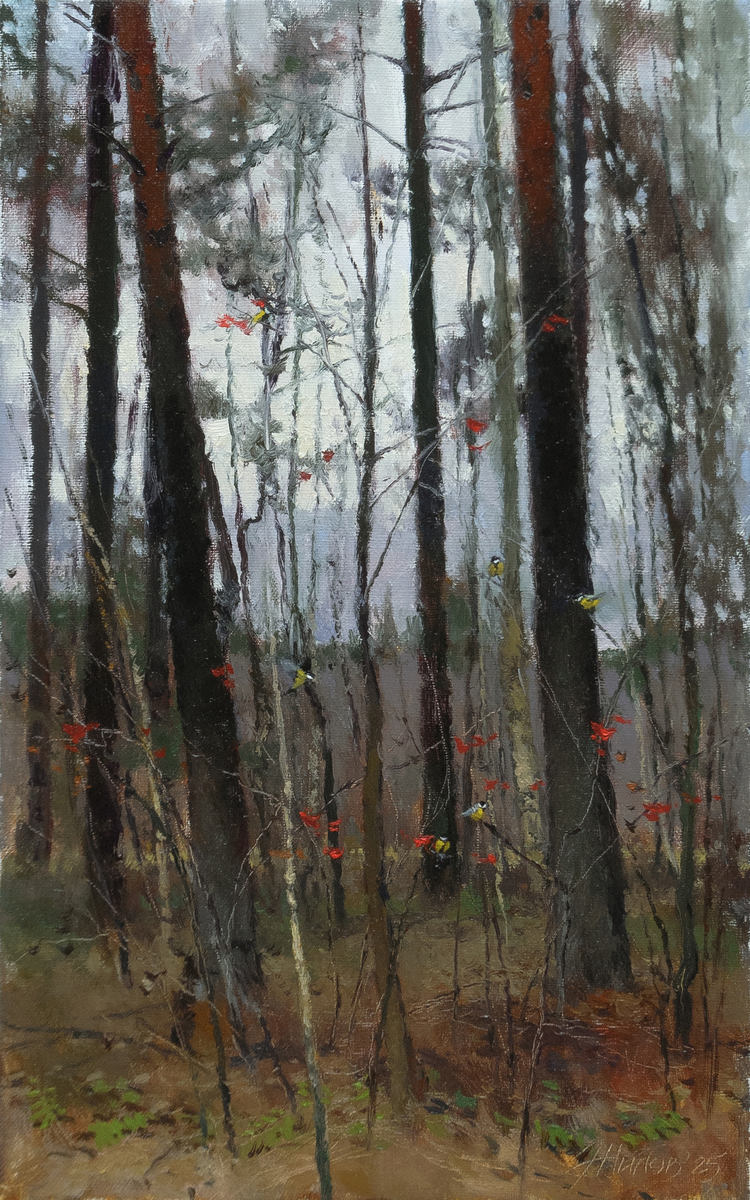 «Промокший лес» 🔹 Холст, масло, 25х40, 2025 г.