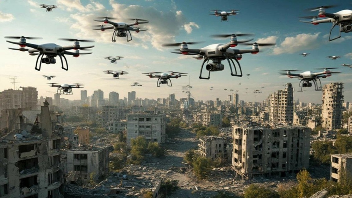 Рой дронов-разведчиков в поиске людей после землятресения. Квантовая связь позволит дронам мгновенно "общаться" друг с другом.