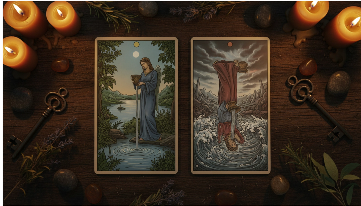 Толкование перевернутой карты Умеренность в Таро в сравнении с прямым положением.  📷
