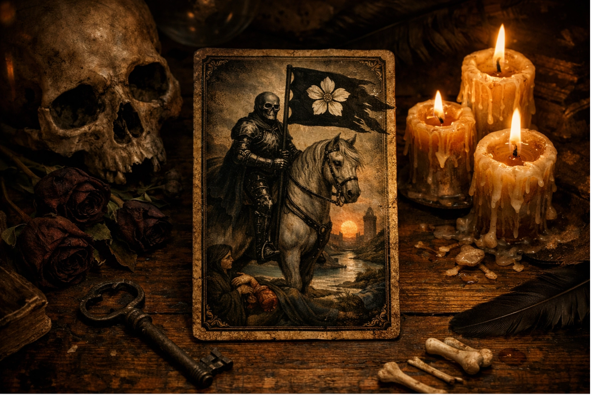 Символика и прямое значение карты Таро Смерть (Свершение): толкование всадника, солнца и знаков трансформации.  📷
