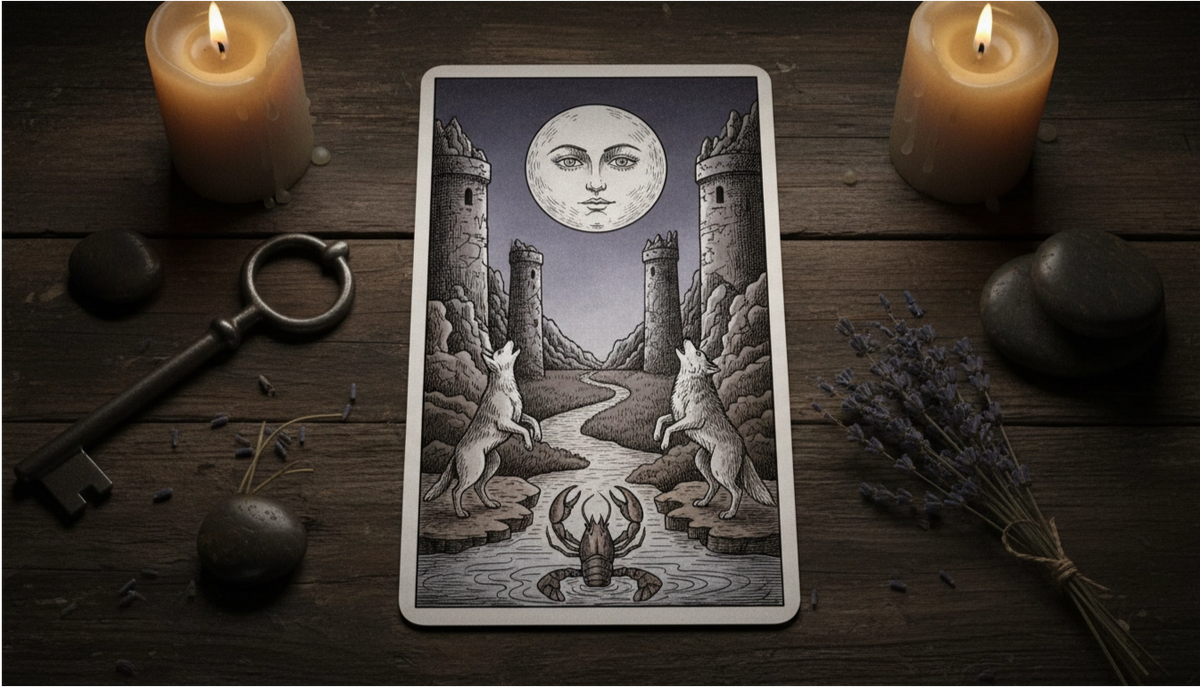Символика и прямое значение карты Таро Луна: толкование тропы, животных и лунного света.  📷
