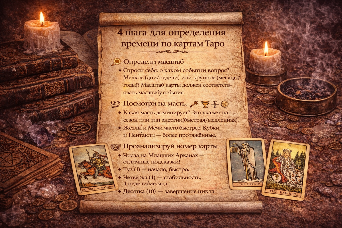 Как узнать время по таро - пошаговый метод для определения сроков в раскладе.  📷
