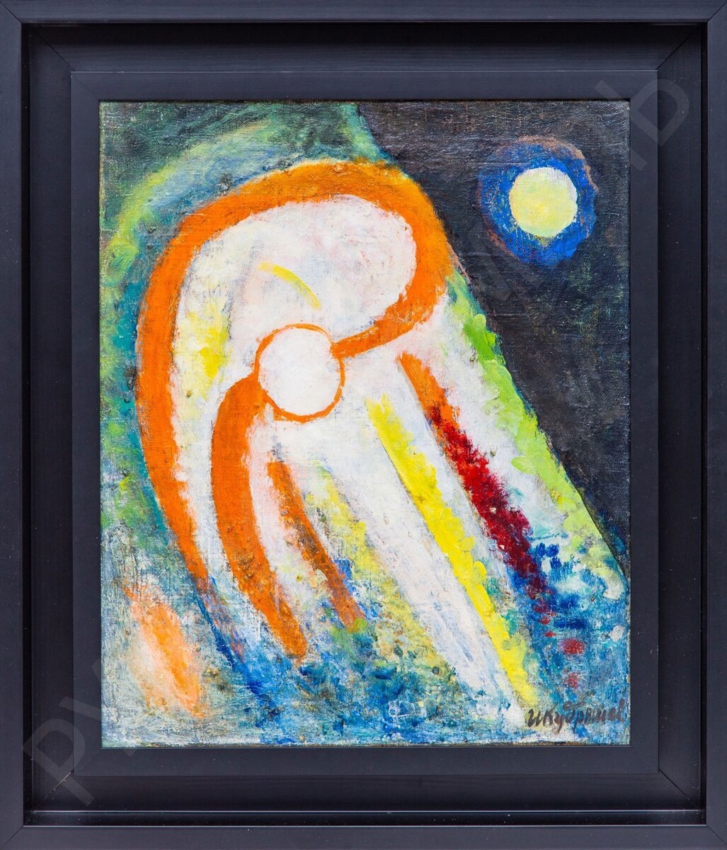 Космическая композиция, вторая половина 1950-х - 1960-е гг., материалы: холст, масло, размеры: 45,3 х 37,3 см. Источник: https://hammerprice.artsreda.ru/