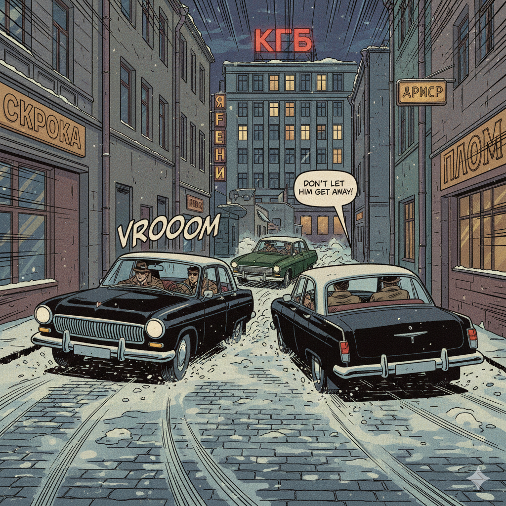 погоня , шпионы убегают :)