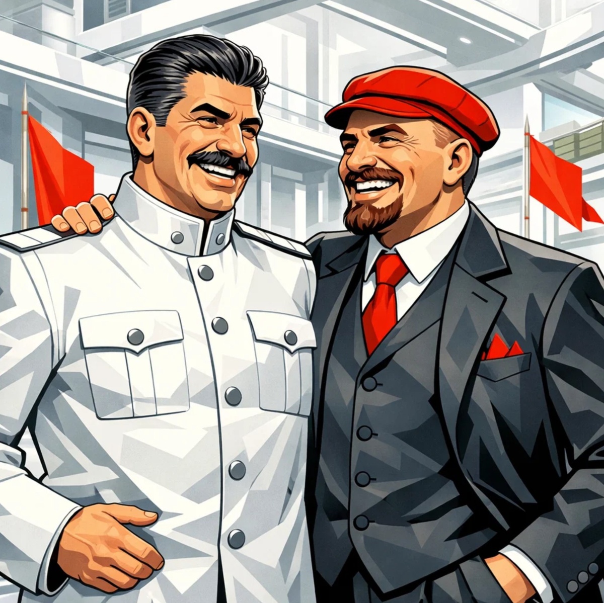 Иосифу Сталину и Владимиру Ленину были присущи черты не только «красных» доминантов, но и «синих» стратегов. ИИ-иллюстрация