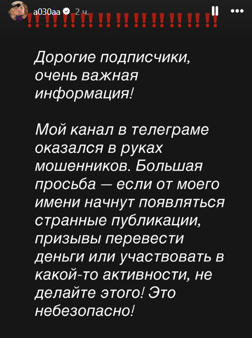 Публикация Светланы Бондарчук в запрещенной соцсети.