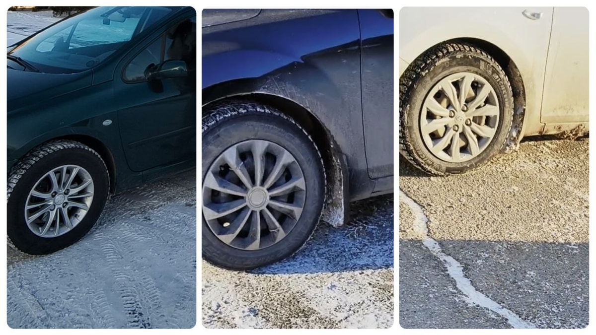 Арки и пороги моего авто и соседних на парковке машин. Я активно передвигалась где-то час по заснеженной ещё не чищенной дороге, как видите, "каша" не липнет, как у других.