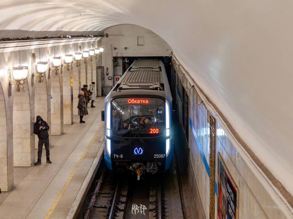    Новый состав заметили на синей ветке метро. Фото: t.me/podzemnik_spb
