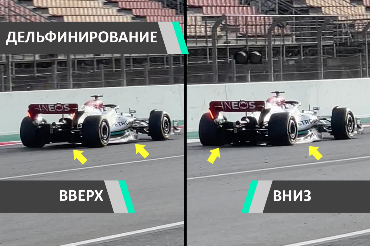 Дельфинирование (англ. porpoising) — нежелательное продольное колебание болида на прямых: машина ритмично «подпрыгивает», имитируя движения дельфина.