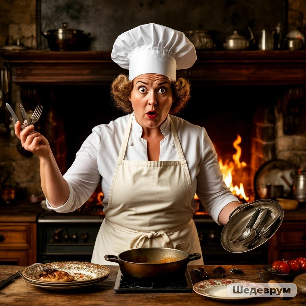 Ленивая Стряпуха по версии нейросети Шедеврум. Сама от себя в шоке. Сгенерировано нейросетью Шедеврум по запросу автора для иллюстрации публикации.