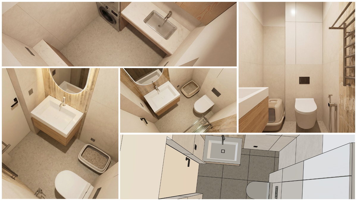 Коллаж с ракурсами санузла и постирочной в Pixlr