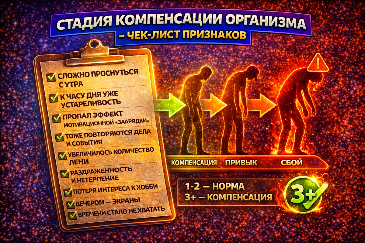 Стадия компенсации организма - чек-лист признаков