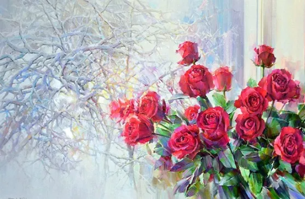 Картина: "За снегом." Год создания: 2015 Техника исполнения: холст / масло Размер: 70*120.Источник изображения : vk.com›galereya_kartin и Яндекс картинка.