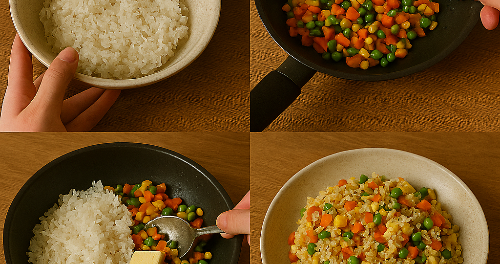 Рис с овощами и сливочным маслом.