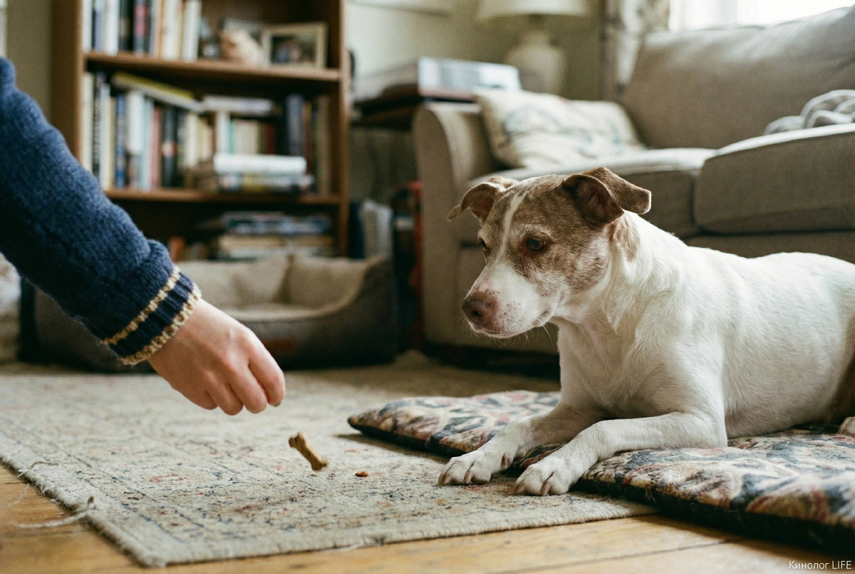 Безопасная деэскалация: владелец создаёт дистанцию и поддерживает спокойное поведение