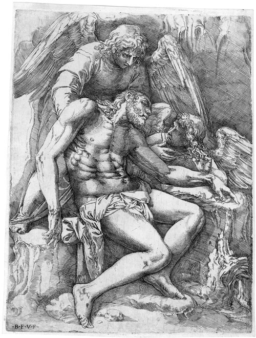 Мертвый Христос, поддерживаемый ангелами.