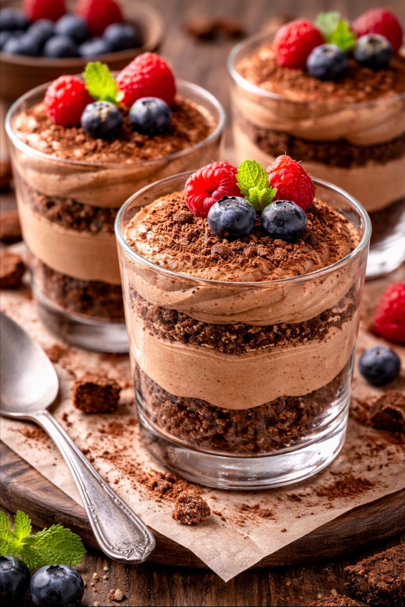 Шоколадный десерт в стакане
