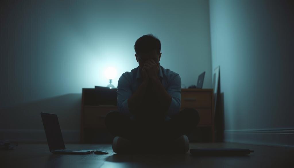    Изображение без интернета, отражающее ощущения одиночества и тревоги.