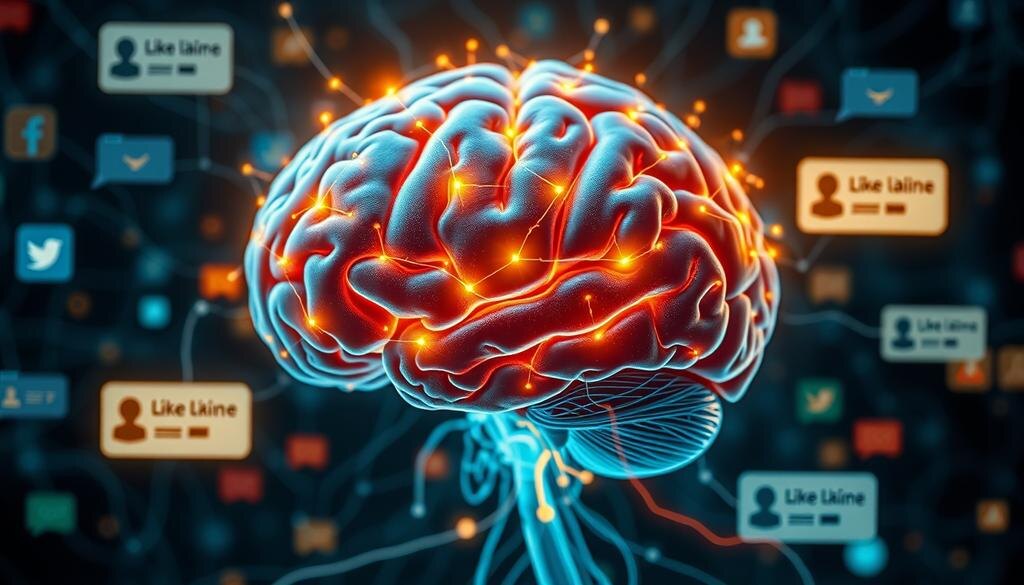    Биологический механизм зависимости, изображение мозга с дофамином.