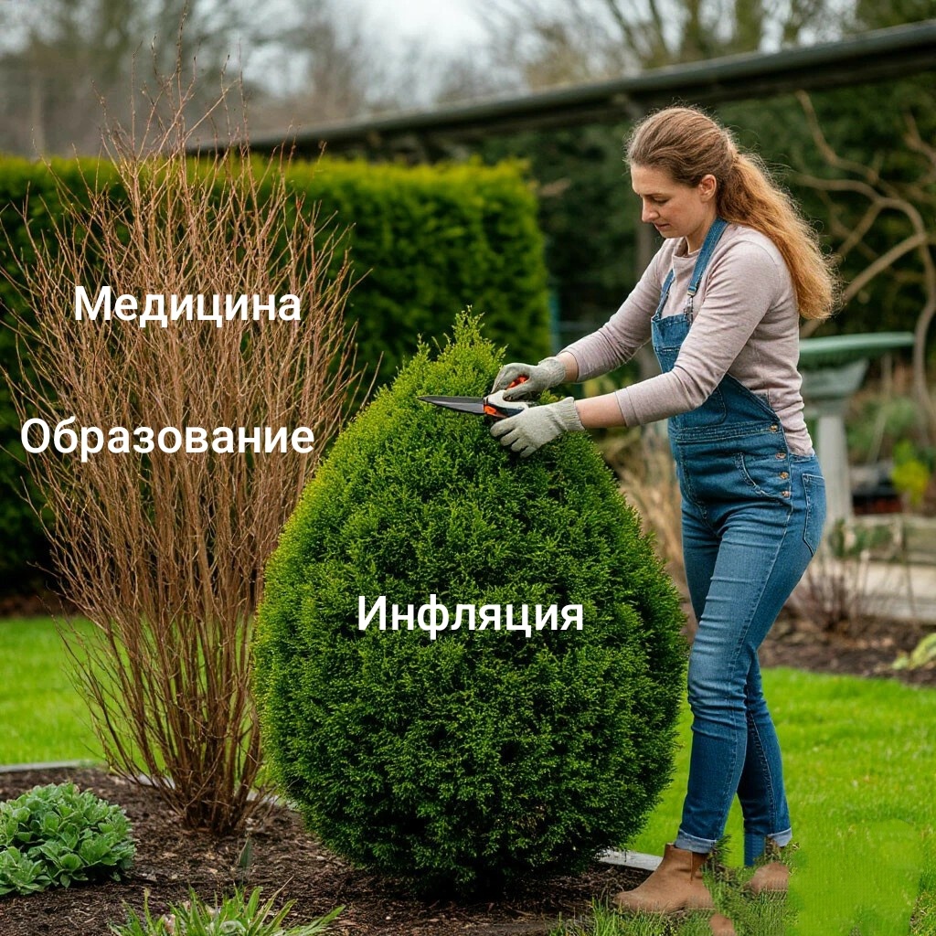  Стилизованное изображение Набиуллиной в роли садовника России. 