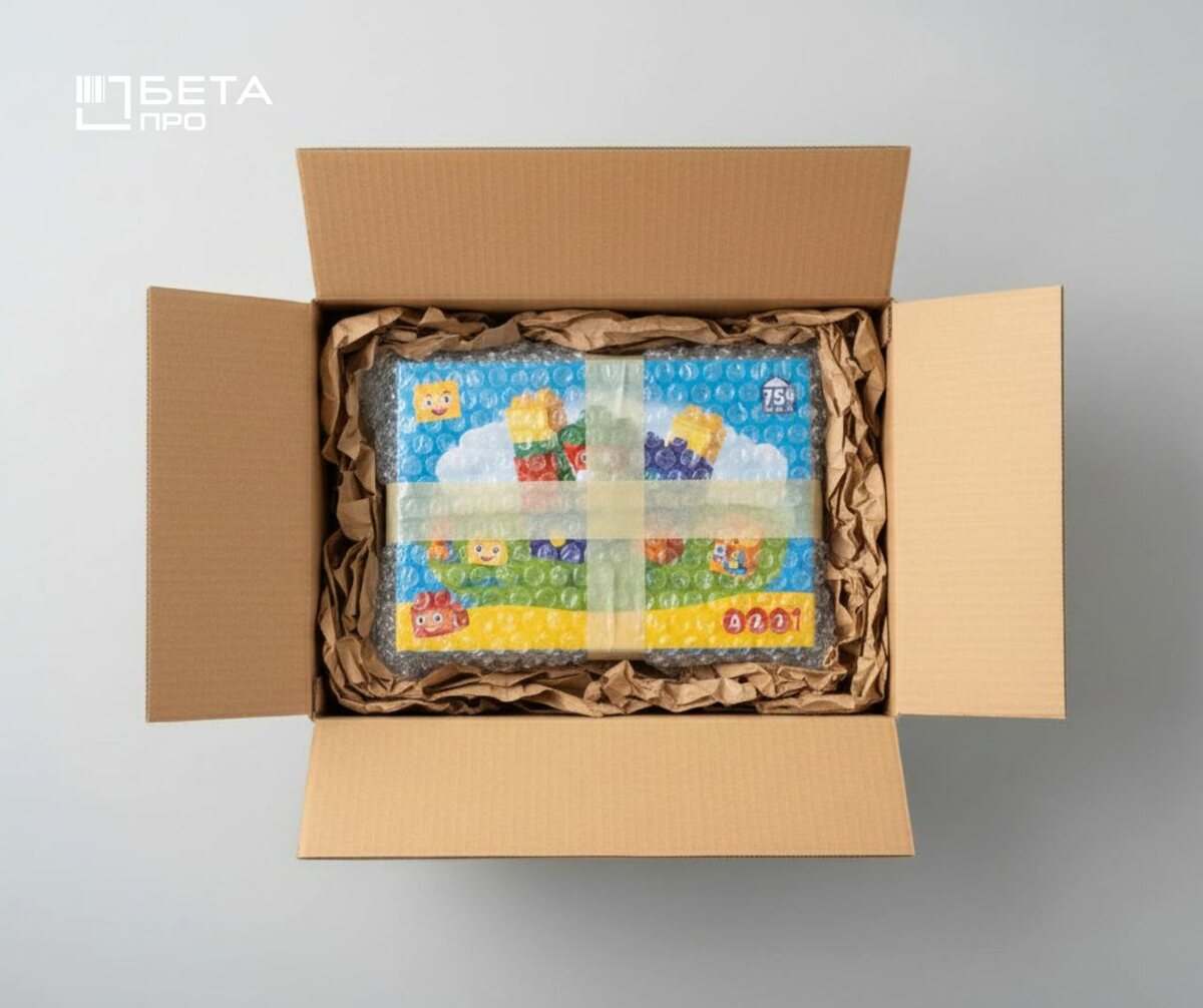 Стандартная упаковка коробки с игрушкой от фулфилмент-оператора Бета ПРО