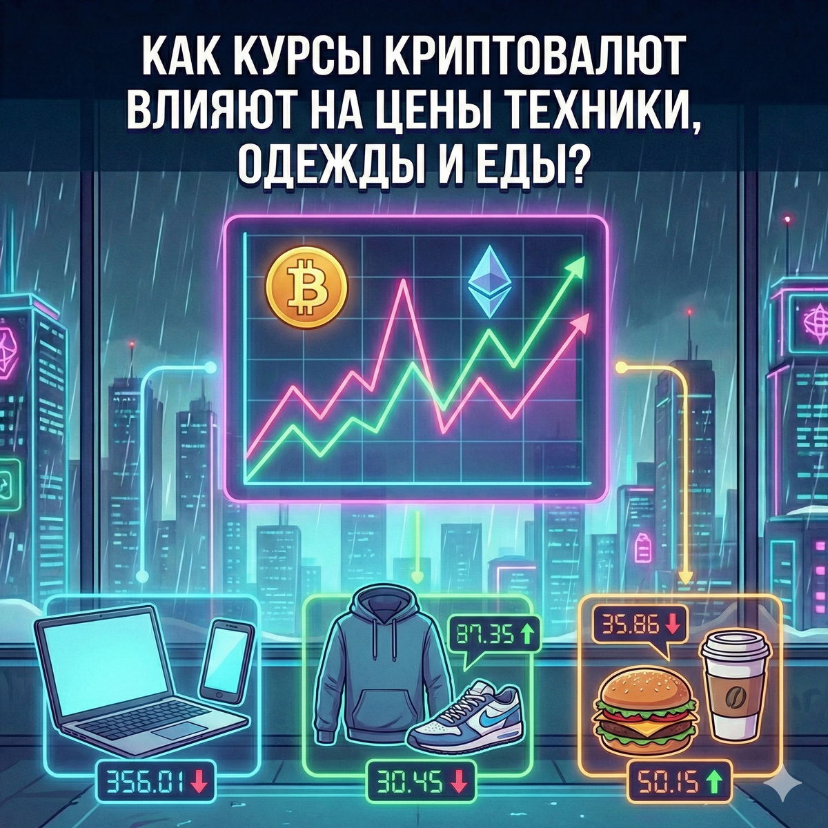 Как курсы криптовалют влияют на цены техники, одежды и еды?